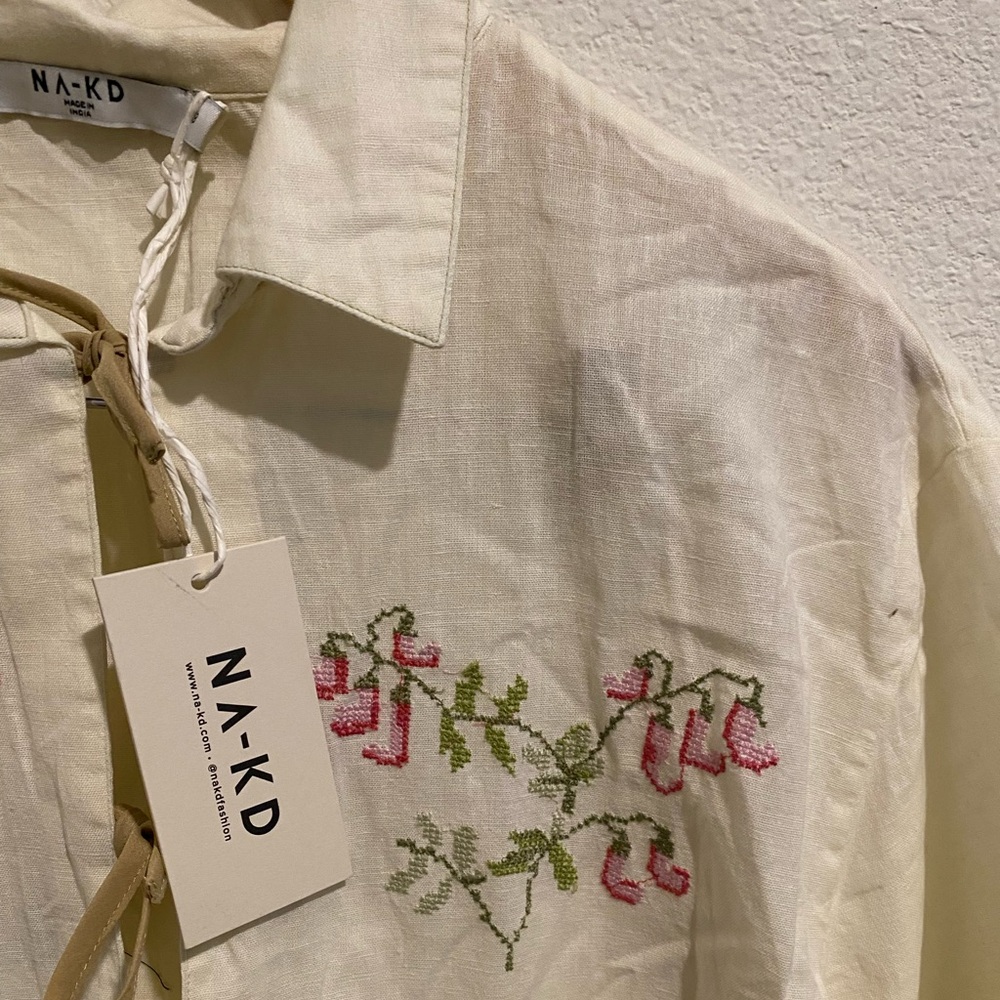 NA-KD Cream Floral Embroidered Women's Top